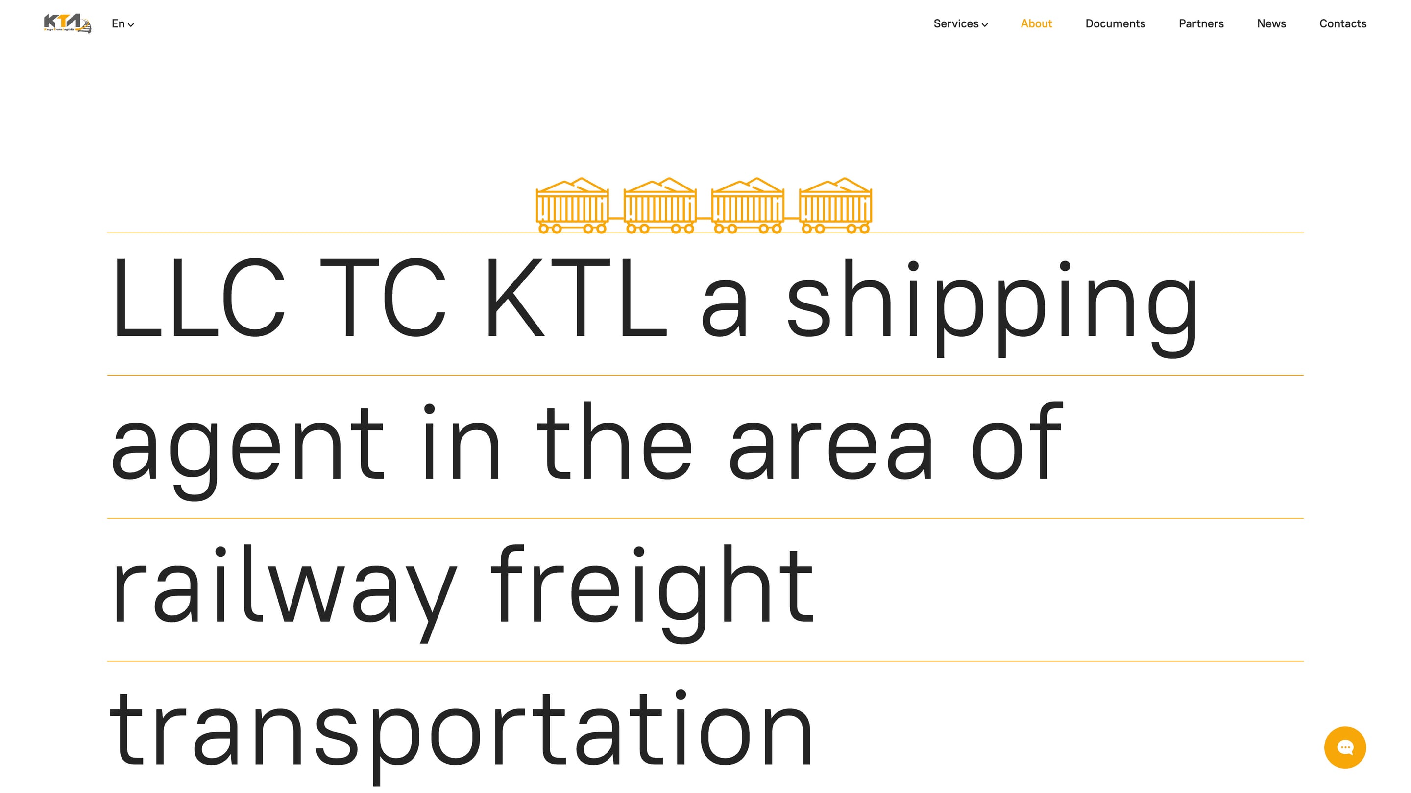 About page hero introducing LLC TC KTL as a rail shipping agent