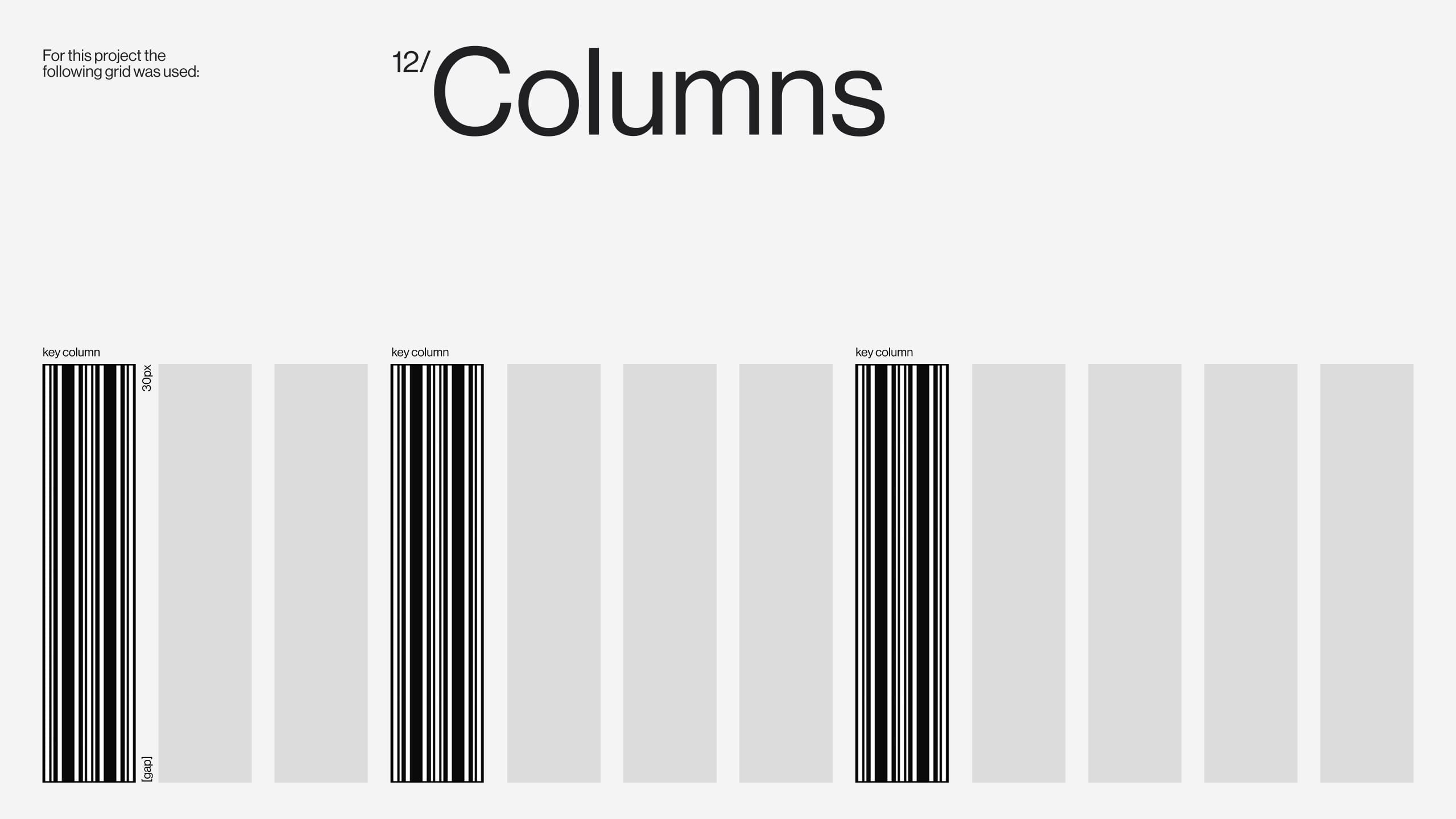 Twelve-column layout grid diagram with barcode-styled key columns